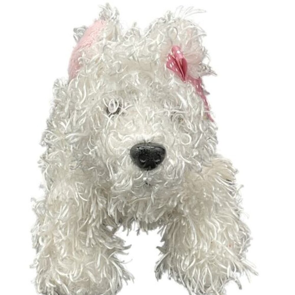 Ganz White Plush Terrier Dog Toy With Pink Bow & Collar Retired 12"